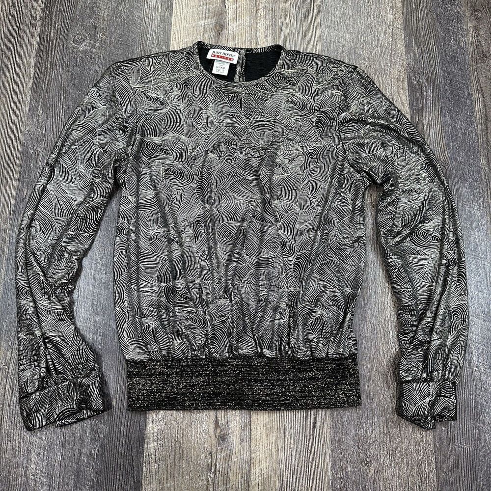 VTG Judy Bond Petites Blouse‎ Womens 6 Long Sleeve Metallic Abstract Swirl USA